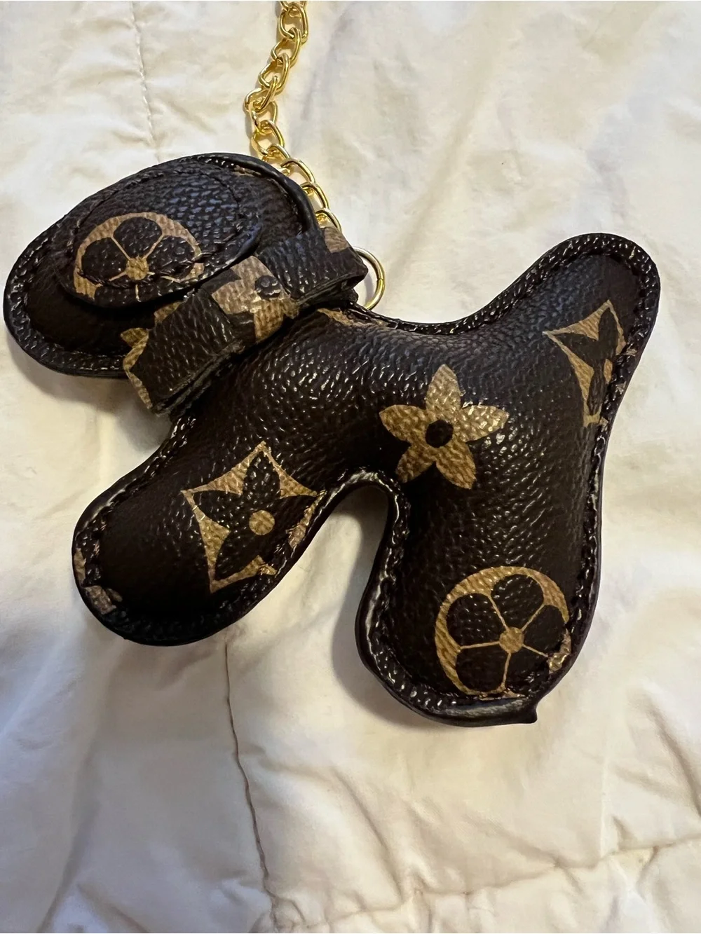Brown Floral Pattern Dog Key & Card Holder with Gold Chain